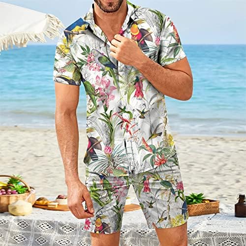 Лятна мъжка Тениска, Плажен Годишният Случайни Комплект с Къс Ръкав и Принтом Копчета, Пролетни Ежедневни Мъжки къси Панталони, Мъжки