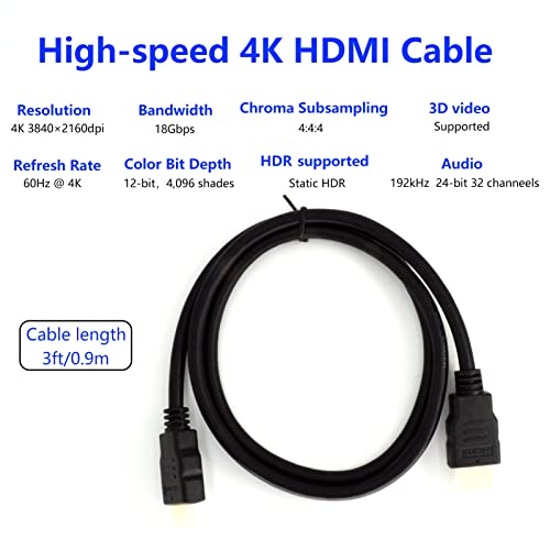 Кабел MOCATEC Premium 4K, HDMI 2.0 с Ethernet - HDMI Кабел 4K 2.0 (4K @ 60Hz) е готов - Висока скорост 18 gbps - Позлатени конектори - ARC -Video 4K Ultra HD 2160p 1080p 3D, HDR - HDMI Кабел с дължина 1 метър / 0,3 м