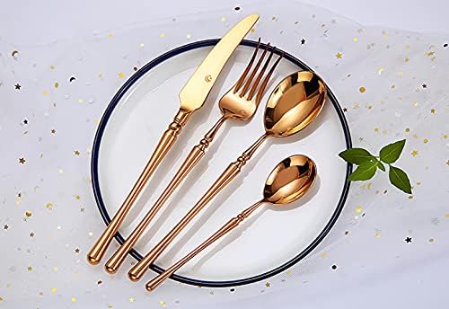Прибори за хранене от розово злато-високо качество |комплект от 4 теми | Златни съдове | комплект прибори за хранене от неръждаема стомана, вилица, лъжица, нож | Компл?