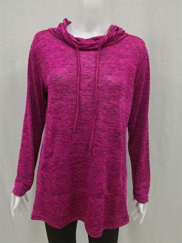 Дамски hoody Andongnywell, Пуловер с дълъг ръкав и завязками, Ежедневни Блузи, Блузи-пуловери с джобове (Тъмно червено, XX размер)