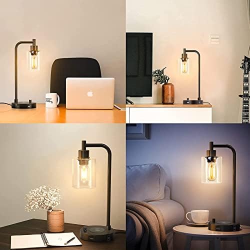 Индустриална Настолна Лампа с USB портове, Напълно Бесступенчатые Лампи с регулируема Яркост, Безжична Сензорна Лампа Charing, Нощна