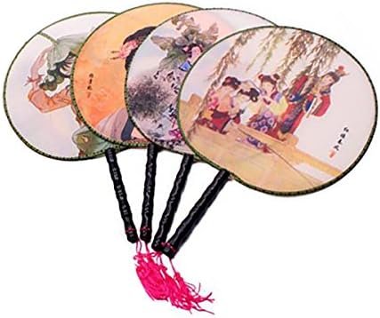 Fodattm Комплект от 4 Кръг на Китайски Реколта на Ръчни Ветрила Classic Palace Paddle Ръчно Фен