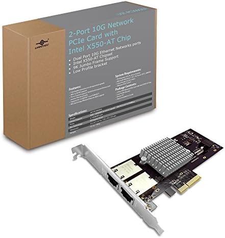 Vantec 2-портов ethernet карта PCIe 10G с чип на Intel X550-AT с низкопрофильным група 9K Jumbo Frame на слотове PCIe x4/x8/x16 Черен