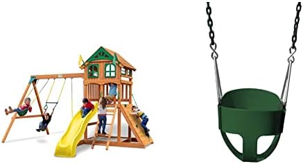 Игрални комплекти Gorilla 01-1063-Y Набор от дървени люлки за разходки с дървен покрив и жълтата пързалка, Амбър и 04-0008-Детски