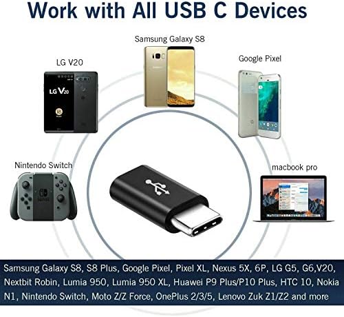 Адаптер Micro USB за USB C, Жак за преобразуване адаптер USB Type C с резистором, Бързо зареждане за Samsung Galaxy S9 S10 S8 Plus Note 9 8, MacBook, LG V30 G5, G6, Moto Z2 Play (черен)