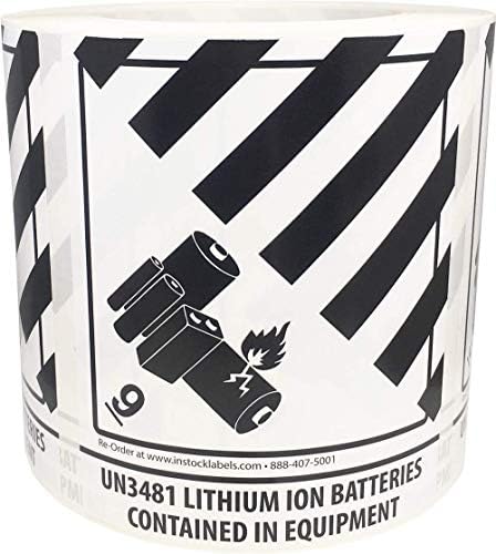 Литиево-йонните батерии, съдържащи се в оборудване брой на ООН 3481, етикети за опасност 9 (предварително отпечатани) 4 x 4,75 инча,