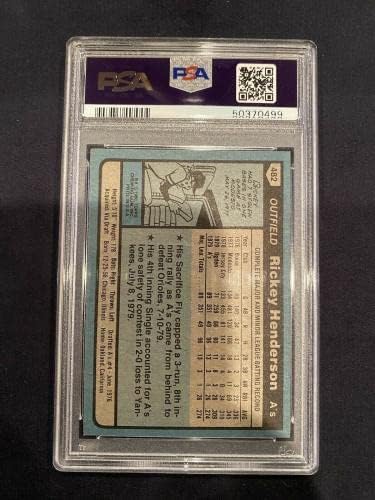 1980 Topps Rickey Henderson RC Oakland A ' s Man of Steal PSA 7 DNA AUTO 10 - Бейзболни картички с автограф