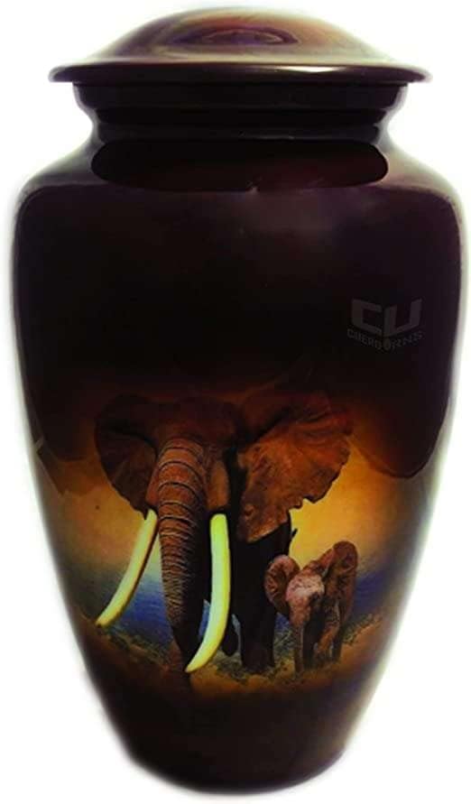 CUERO URNS Чудесна Кремационная урна под формата на слон Кафяв цвят за човешкото праха - Погребална урна за възрастни Ръчна изработка -