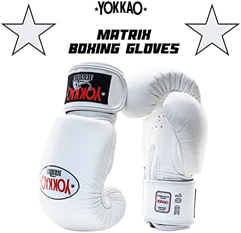 Боксови ръкавици YOKKAO Matrix от дишащ материал за Муай Тай - Бяло - 16 грама