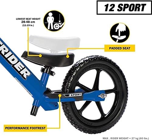 Детски баланс байк Страйдър - 12 Sport, Тренировъчен велосипед без педали, Лека Рамка, гуми, без освобождаване на затвора, За бебета и