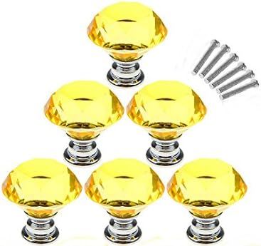 AKOAK 6 бр 30 мм Жълта дръжка за шкаф от кристал с форма на диамант, която се ползва за шкаф, кутия, шкафа, Боклук кофи, шкафа, бюфет и т.н