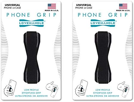 Универсална дръжка LoveHandle за повечето смартфони, мини-таблети и седалките, Черен Еластичен ремък с черна основа за Опаковка от 2 броя,