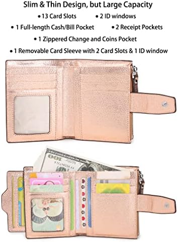 AINIMOER Женски RFID Блокиране Кожена Малък Компактен двукрилен Чантата си джоб, с Джоб за карти, Портфейл с прозорец id