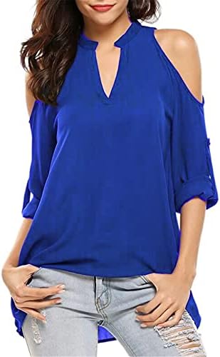 Женска тениска Andongnywell с открити рамене и Къс ръкав, Обикновена Летни Блузи С V-образно деколте, Риза, Блуза
