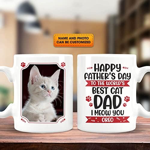 UrVog Персонални снимка С Ден на бащата по-Добро в света котка, татко I Meow You, Керамични кафеена чаша с принтом 2 страна, 22 грама. Една чаша /Бяла