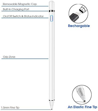 Stylus писалка за сензорни екрани,Активен Стилус, който е Съвместим с Apple, Магнитна капачка, Универсален за iPhone / iPad Pro / Mini / Air / Android и други сензорни екрани (бял)