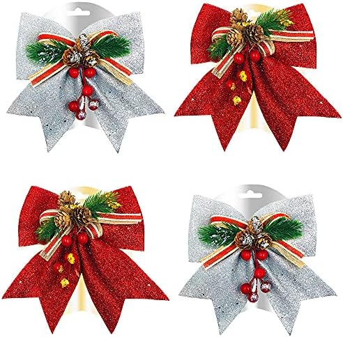 YuCool 4 Опаковане на Коледни Декоративни Бантов 7-Инчов Панделки за Коледната Елха, Венец, Венец, Украса на Помещенията