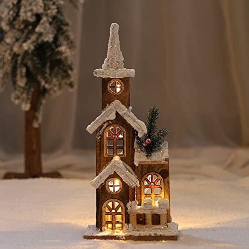 YHQSYKS Коледно Led Лампа Дървена Къща Светещ Кабина Забавни Коледни Декорации за Дома САМ Украса на Коледна Елха Детски