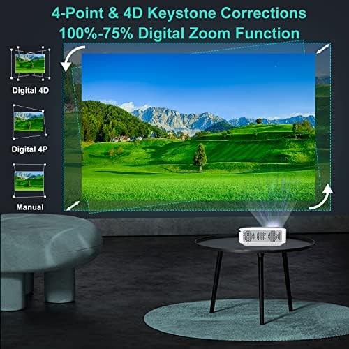 Проектор AsterHome X1 с Wi-Fi и Bluetooth, Вграден уличен проектор 1080P Full HD 5G WiFi, подкрепа на дисплея 4K|200 | UHD 12000LM |Гласов контрол AI | Bluetooth 5.0|Проектор за домашно кино с Dolby Sound