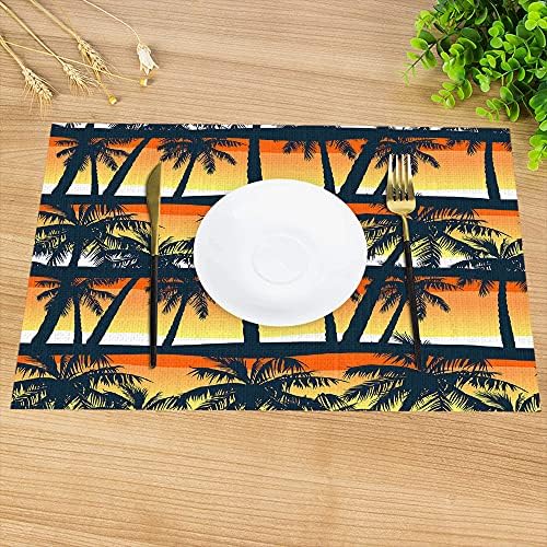Swono Комплект Салфетки с палми от 4 парчета, Хавайски Тропически Палми по Залез слънце, Подложки за Декориране на Дома за Обедната маса,