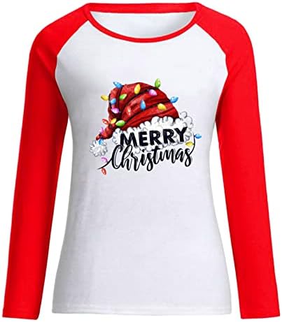 Женска тениска с Коледните Принтом и Дълъг Ръкав Raglan с Цветен Блок, Топ-Спортни Облекла