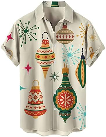 XXBR Коледна Тениска за Мъже Свободен Намаляване С Къс Ръкав, Ризи с Копчета, Забавен Коледен Хавайски Плаж Топ с Принтом на Дядо Коледа