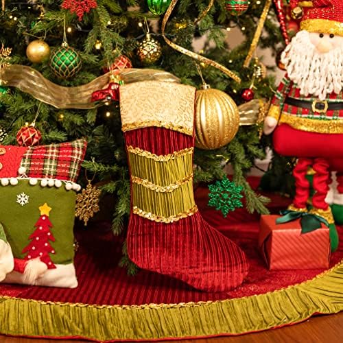 Severin Madelyn 21 Инча, 2 опаковки, Големи Традиционни Коледни Чорапи Червен Зелен Злато, Бижута, Персонални Висящи Украшения с