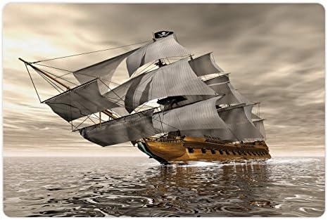 Foldout Океански подложка за домашни за храна и вода, Пиратски кораб в 3D стил, Кораби историческия кораб, Тема на Пътуване
