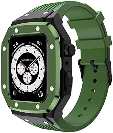 CNHKAU за Apple Watch Band Case Series 8 7 6 5 4 SE Метална Рамка, Силиконови каишка за Iwatch Series 42 мм 44 мм 45 ММ Модификация на министерството на отбраната Kit (Цвят: зелен, размер: 45 mm)