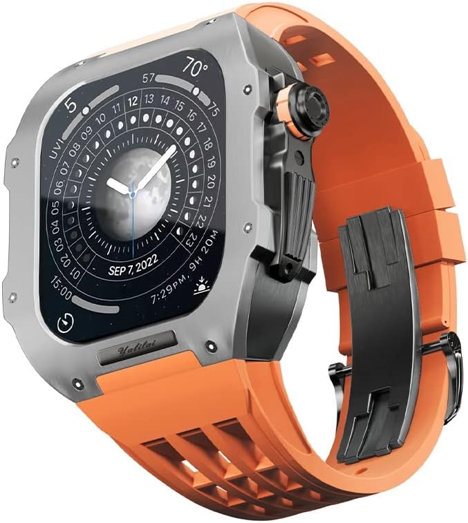 Луксозна каишка за часовник KANUZ, за Apple Watch 6/5 / SE / 4 серия, титанов корпус + луксозна каишка от тефлон за часа Iwatch 44 мм, комплект за дооснащения каишка за часовник и корп