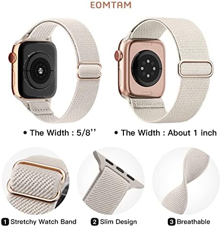 EOMTAM 6 Опаковки, Тънка Еластична лента, Съвместима за Apple Watch, 38 мм 40 мм 41 мм 42 мм 44 мм 45 мм, Дамски Найлонови Тънки Еластични