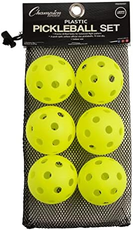 Топки за пиклбола Champion Sports: Официален размер на топки за пиклбола за почивка и турнири - Жълт Набор от топки за пиклбола за открити и закрити кортове - 6 опаковки