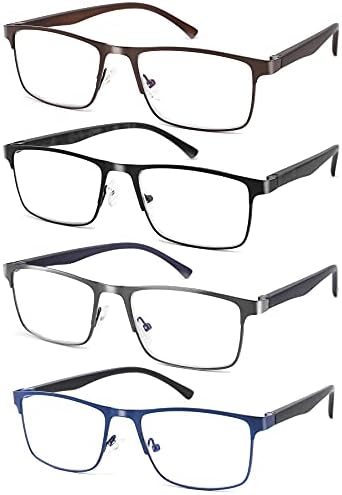 Мъжки слънчеви Очила за четене, блокиране на синя светлина, 4 опаковки, Стилни Очила за четене в метална рамка с Удобна кутия пролетта панти, очила с антирефлексно UV