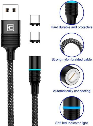 Магнитен кабел CAFELE Type c, 【2 опаковки 6,6 фута】 Магнитен USB кабел C led подсветка, поддръжка на бързо зареждане QC 3.0 и пренос на данни,