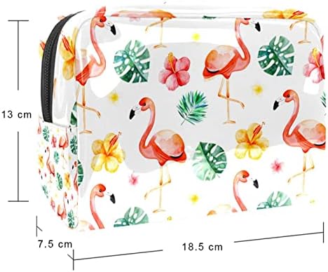 TBOUOBT Козметични чанти, козметични Чанти за жени, Малки Пътни Чанти за Грим, Тропически Палмови Листа с Цвете Фламинго