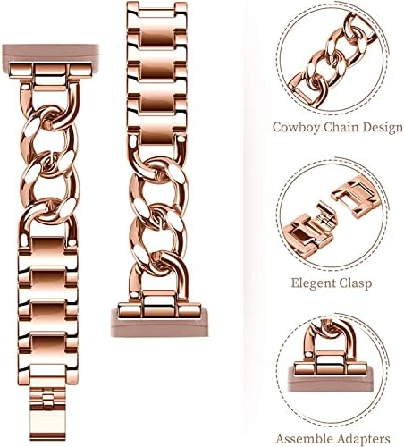 Розово Злато, Готина Женска Верига, Метални Въжета за умни часовници, които са Съвместими с Fitbit Sense/Fitbit Versa 3, Женски