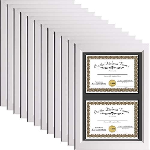 Творчески рамки за снимки 14 x 20 Бяла двойна рамка за дипломи с черна матировкой побира два носител с размер 8.5 x 11 инча и монтирани стенни закачалки (12 бр.)