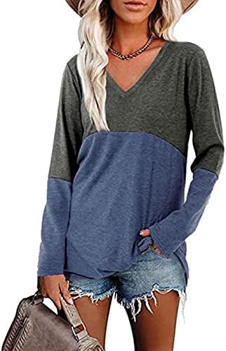 Дамски Ежедневни Контрастная Свободна Риза в стил Мозайка с V-образно деколте и дълъг ръкав OVERMAL