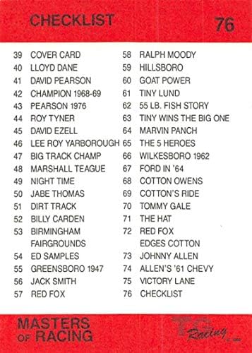 1989-90 TG Racing Masters of Racing Състезанието 76 В Яма по Пътищата Бъфет Памук Оуенс Гараж Официалната Търговска картичка
