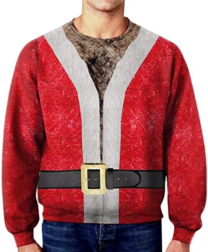 XXBR Коледни тениски за мъже, 3D Забавен Коледен Принт Дядо Коледа с войник, Дълъг ръкав, Вечер Ежедневни Тениски с кръгло деколте, Мъжка Риза, мъжки тениски, Мъжки тени
