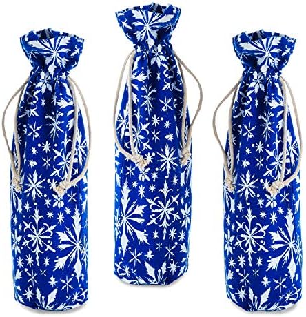 Тъканни пакети за бутилки дантела прозорци Hallmark Holiday (опаковка от 3 броя от: тъмно сини с бели снежинками) за Коледа,