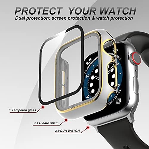 Калъф за часа на серията Apple Watch SE 6 5 4 3 2 1 44/ 40 мм 42/38 мм с предпазно фолио за екран, тънък Защитен Броня, пълно покритие, галванична Защитен кант в твърди корици за iWatch Wo