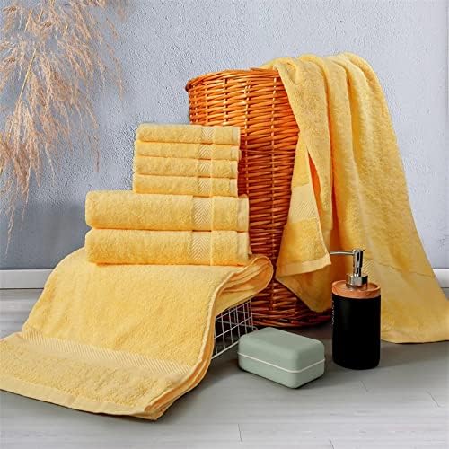 Комплект хавлиени кърпи LEPSJGC, 2 Големи Хавлиени кърпи за баня, 2 Кърпи за ръце, 4 Гъба. Памучни Абсорбиращи кърпи за баня (Цвят: жълт Размер: One Size)