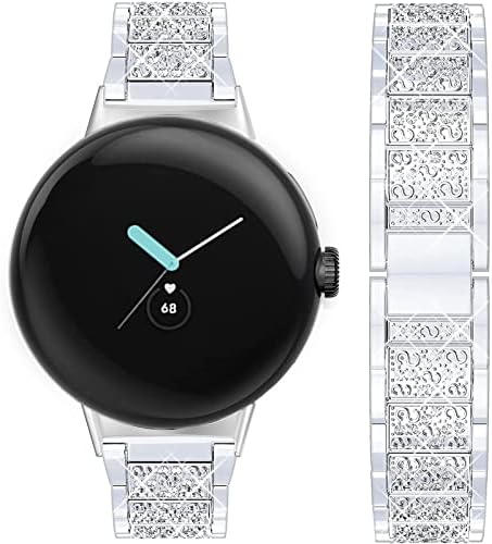 Miimall е Съвместим с джапанки за часа на Google Pixel, украсени кристали, без разлика, Метална верижка от Неръждаема Стомана, Стилен каишка за часовник Google Pixel Watch 2022, Сребрис