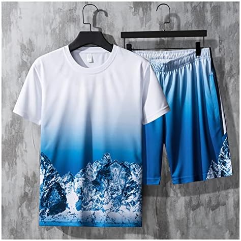 DHTDVD Случайни комплект Мъжки, Летни спортни облекла с Градиентным принтом, Тениска, Шорти, 2 броя (Цвят: E, Размер: XXXXLcode)