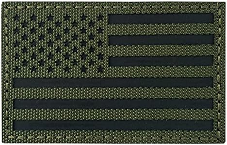 Светоотражающая Нашивка с флага на САЩ Инфрачервен IR-Пластир с американския флаг на САЩ, Бродирана Емблема с цип линия 2 x 3,14 (знаме на САЩ -Армейски зелен)