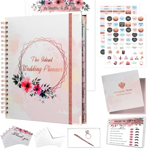 Книга за планиране на сватба и Органайзер за булката - колекция от Розово злато със Стикери, Дръжка, Карти, Калъф и Подарък кутия | Future Mrs Gifts Книга за планиране на Сва?