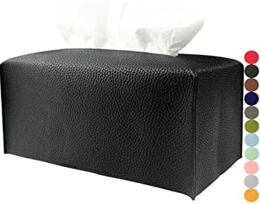 Титуляр кожена кутия за Салфетки Правоъгълен – с по-каишка [JESMINI, черен] Модерен Дълга Правоъгълна Държач Капак Кутии