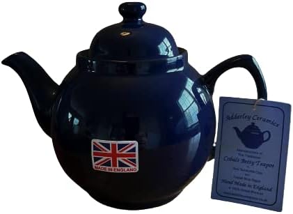 Оригинален английски Керамичен чайник Бети Кафяв цвят с Глазура Rockingham, Кобальтово-син, 6 Чаши
