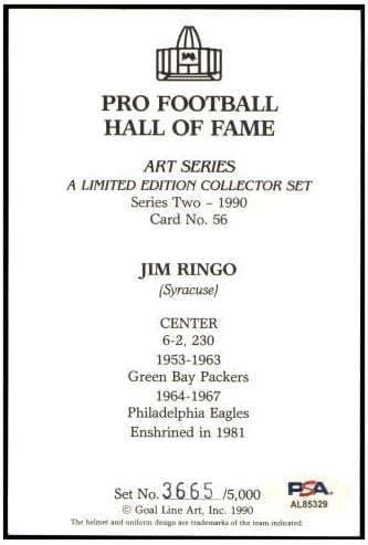 Джим Ринго Подписано на Картата с участието на Линия вратарской С Автограф GLAC Пакърс PSA / DNA AL85329 - Футболни картички с автографи на NFL